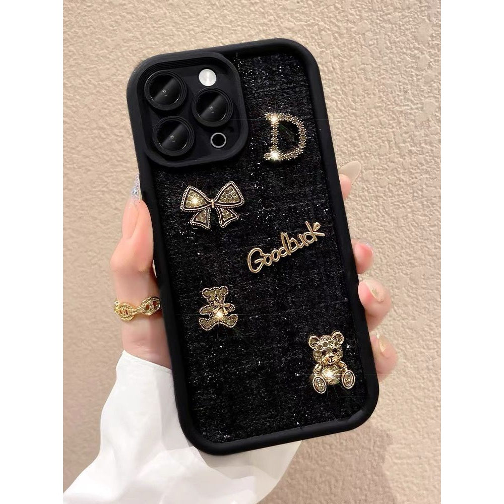 Compact Black Pouch for Iphone 15 Phone Case Featuring a Stereo Bear Design, Compatible with 14 Pro Max Soft Shell, Apple 13, Lanyard for Women, And 12 And 11 Models.